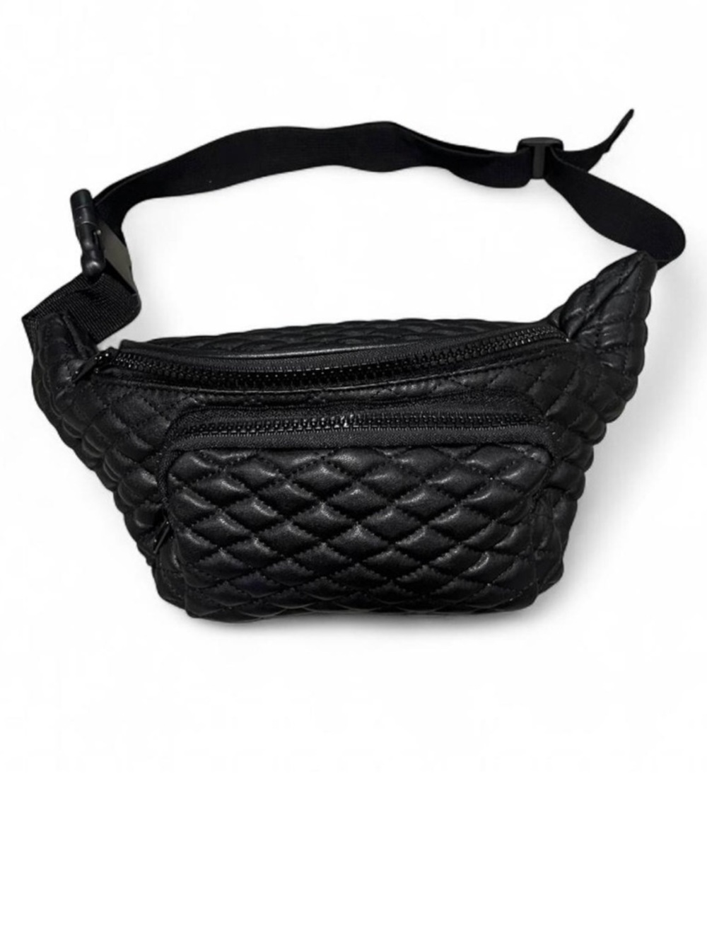Black quilted fanny pack bag with adjustable strap